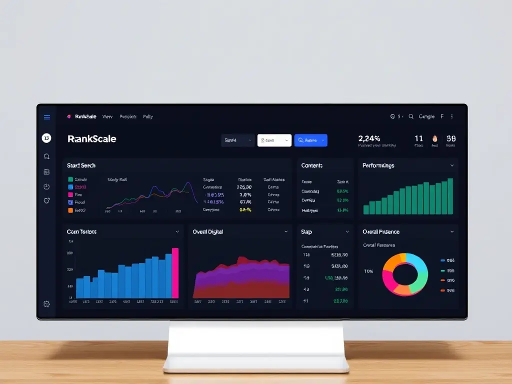 A dashboard view of RankScale, displaying comprehensive brand visibility metrics, including search rankings, content performance, and overall digital presence, emphasizing the importance of data-driven measurement.