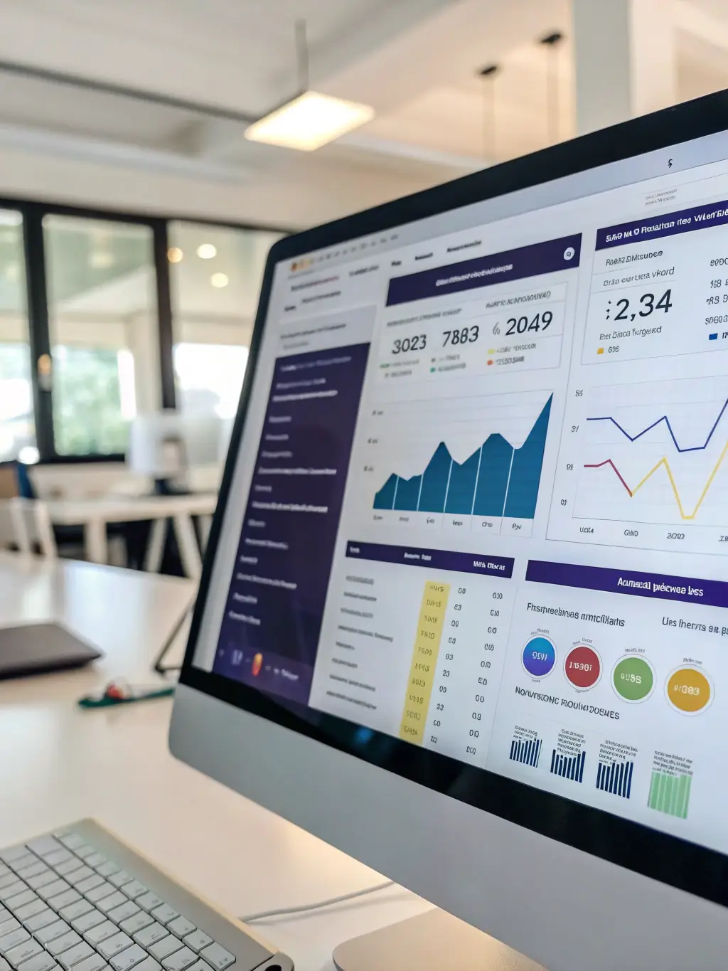 An AI dashboard displaying real-time analytics and performance metrics, showcasing the effectiveness of the AI solutions in driving business growth.
